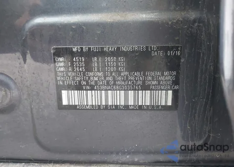 2016 Subaru Legacy 2.5I Premium из США, поврежденный, VIN 4S3BNAC68G3035765